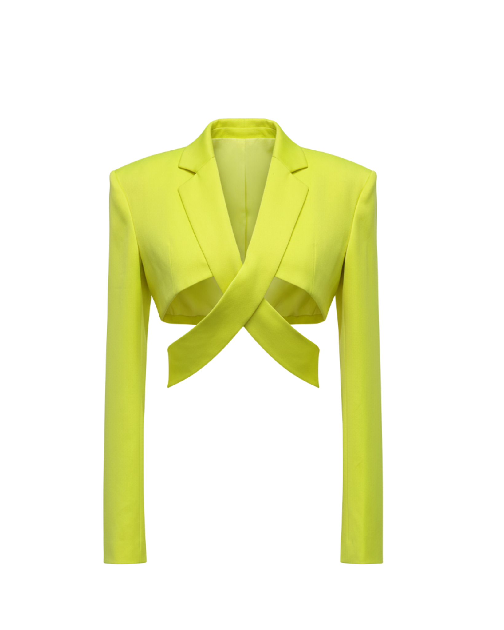 Tailory neon yellow cutout cropped blazer front view