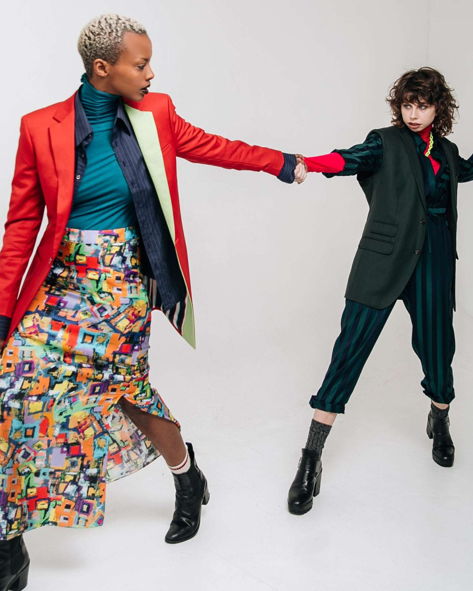 Tailory ruby red blazer shown styled on model