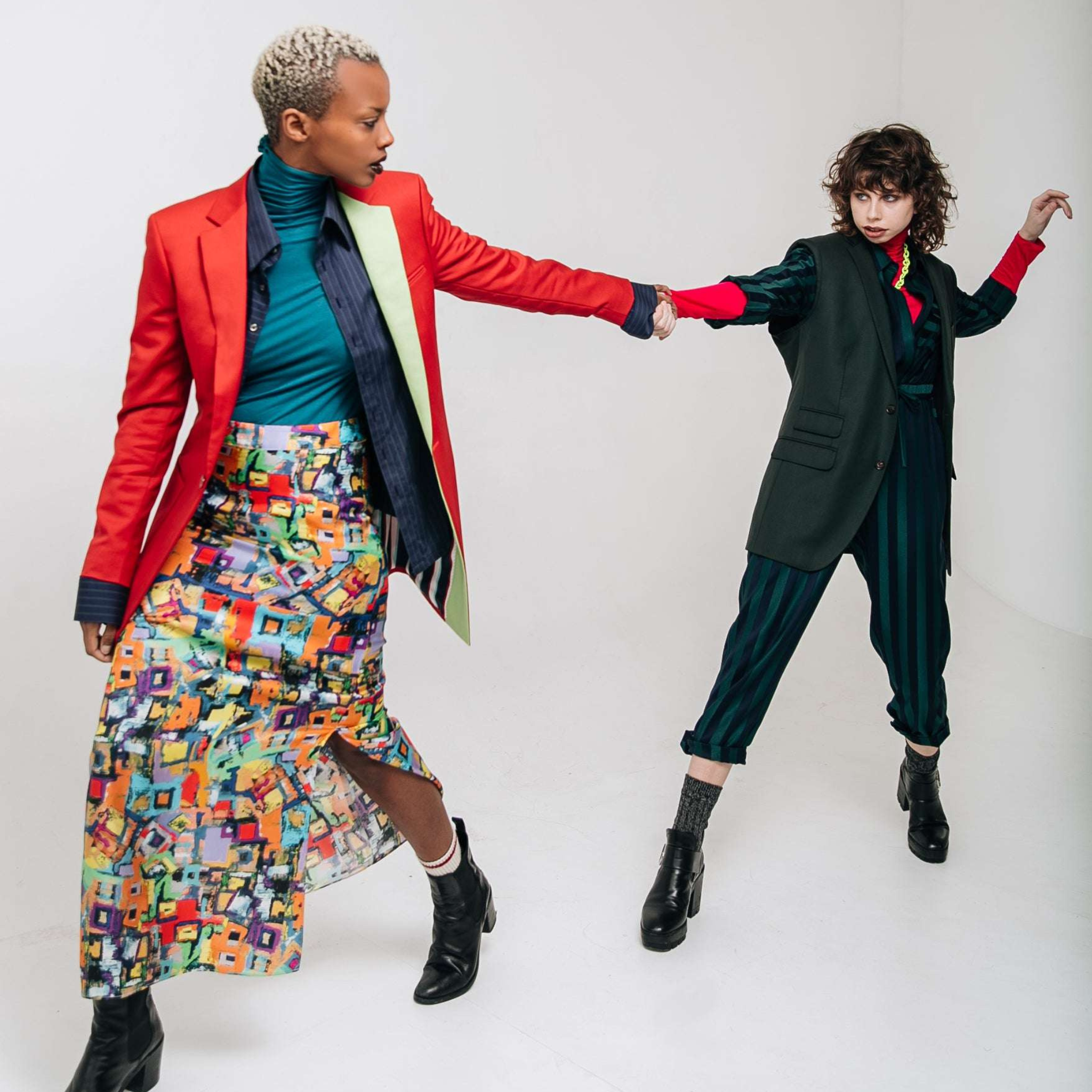 Tailory ruby red blazer shown styled on model