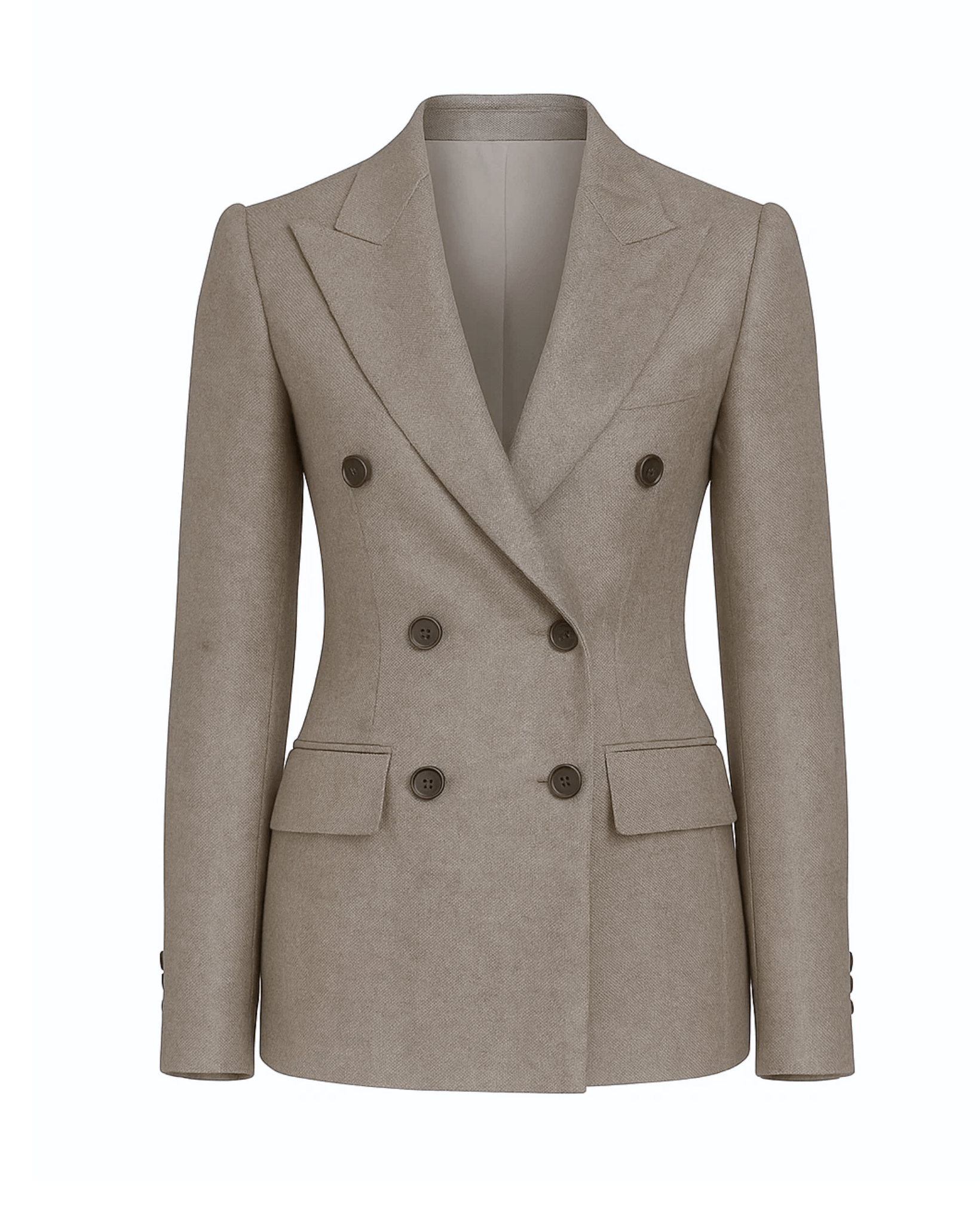 Tailory stone Loro Piana double-breasted blazer front view