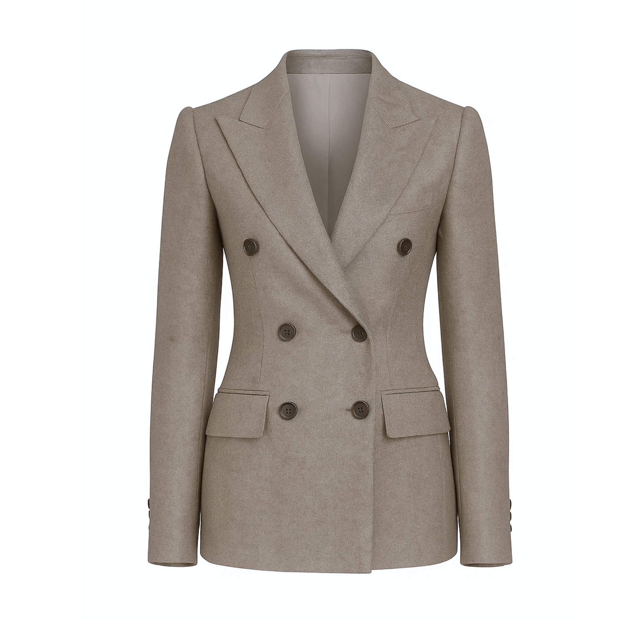 Tailory stone Loro Piana double-breasted blazer front view