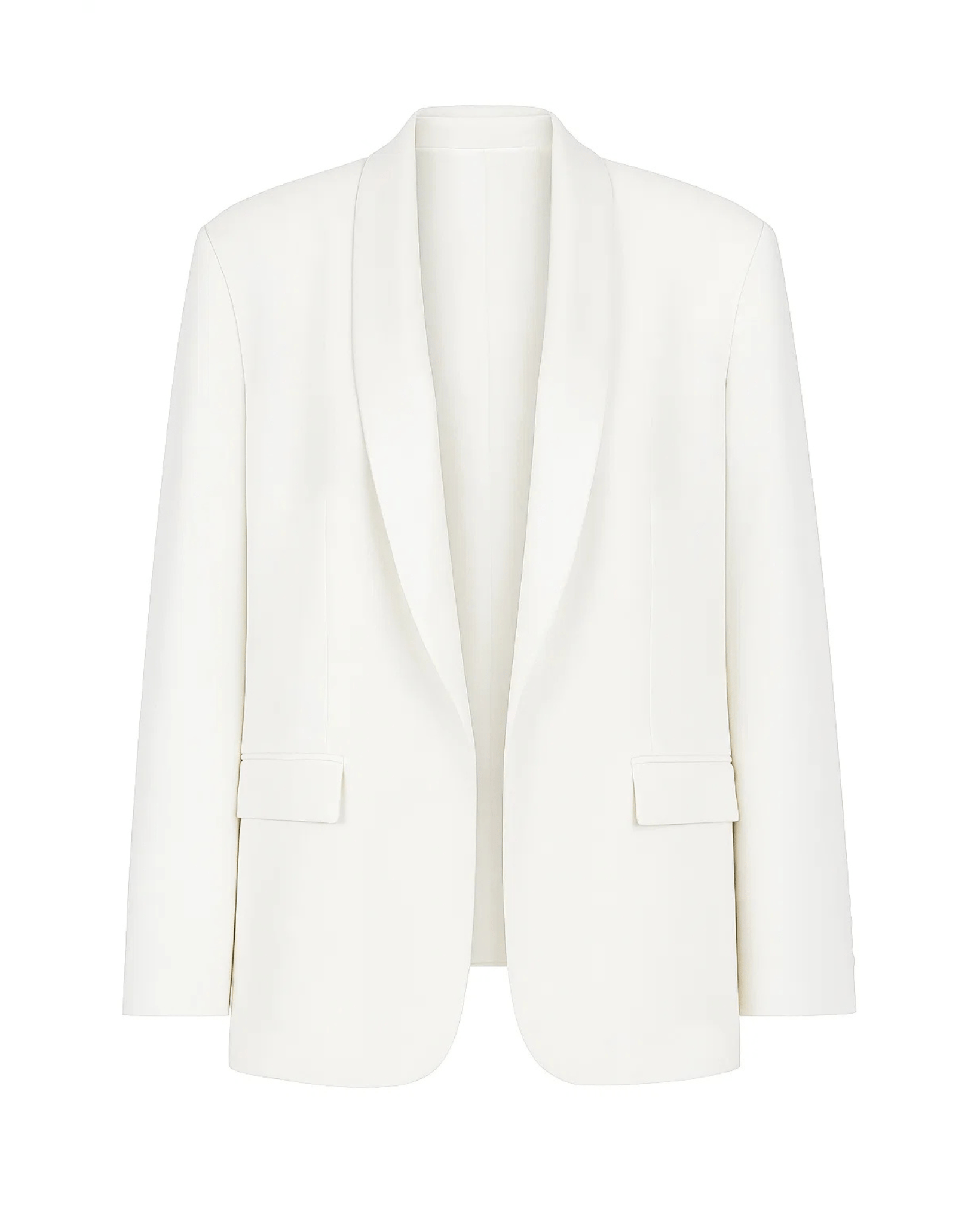 Tailory white oversized women’s blazer with satin lapels front view
