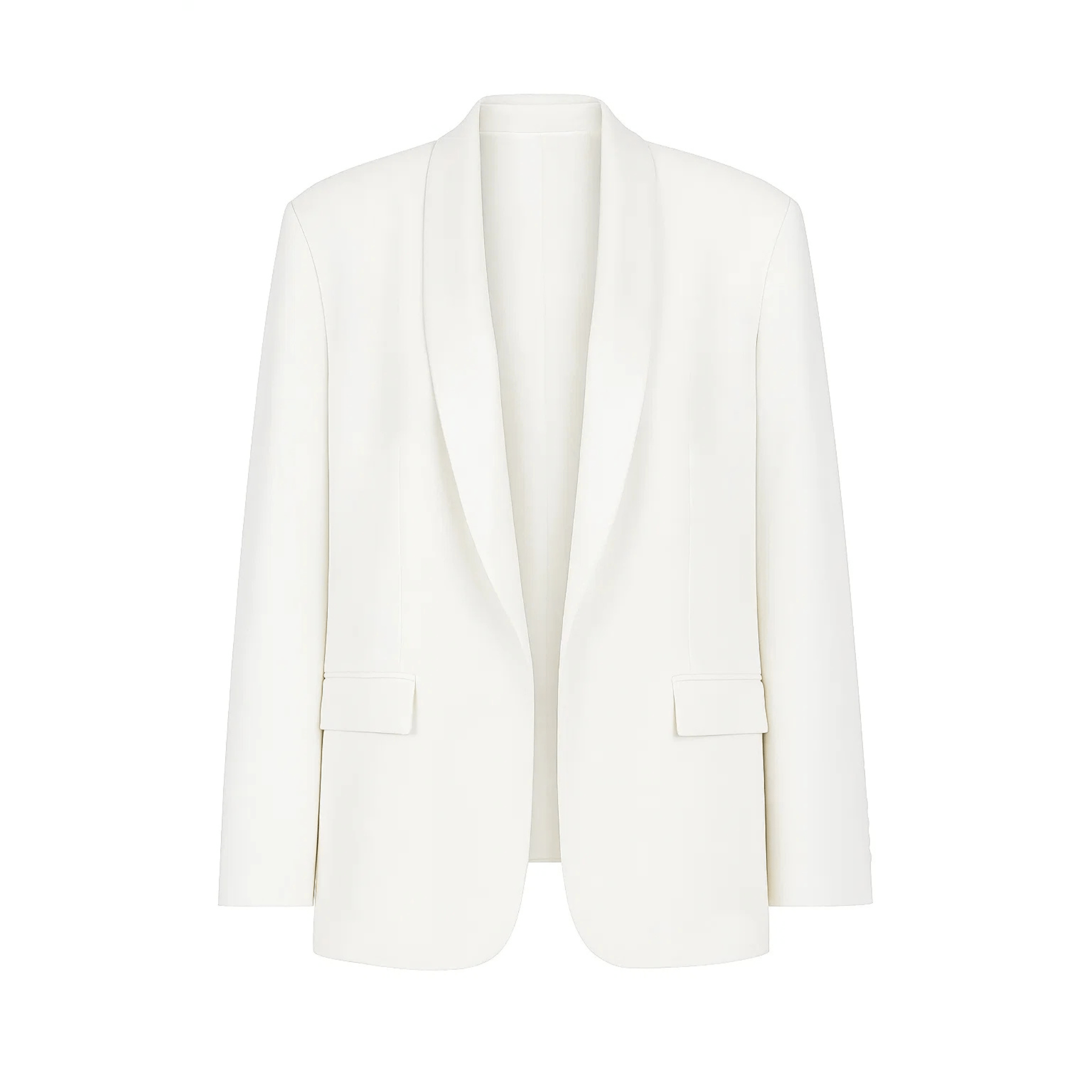 Tailory white oversized women’s blazer with satin lapels front view