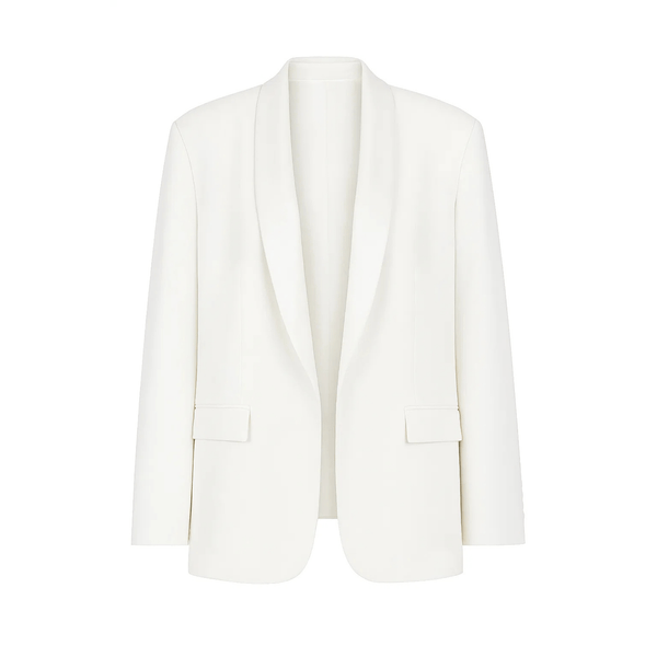 Tailory white oversized women’s blazer with satin lapels front view