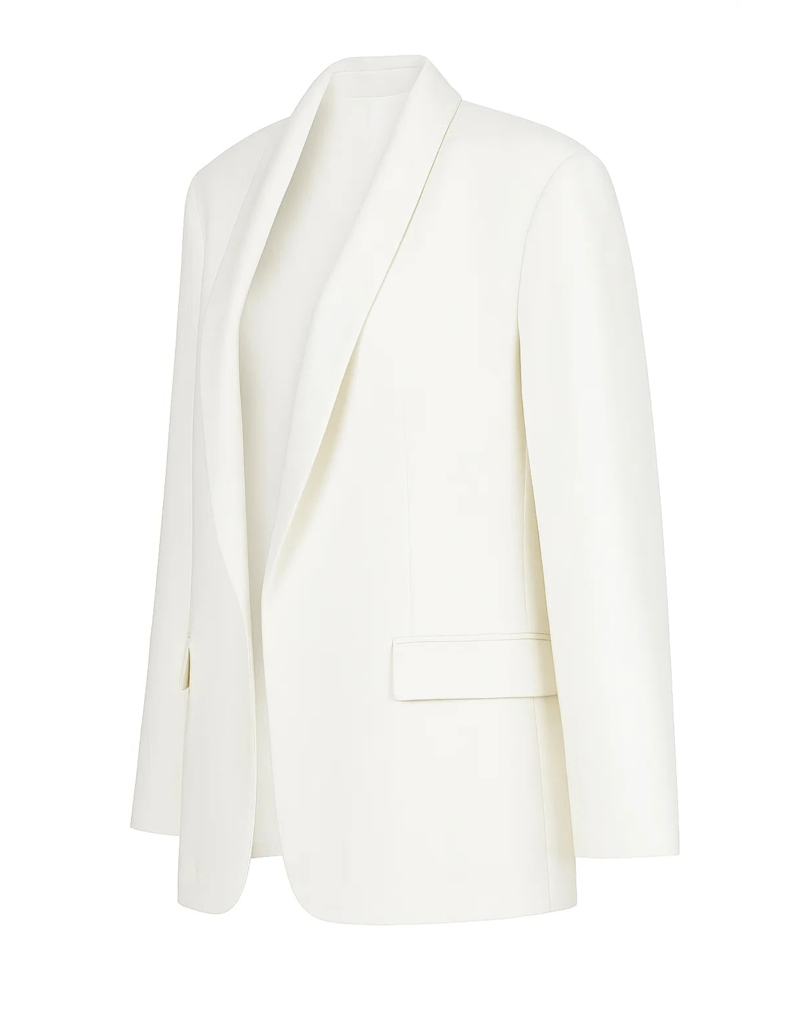 Tailory white oversized women’s blazer with satin lapels side view