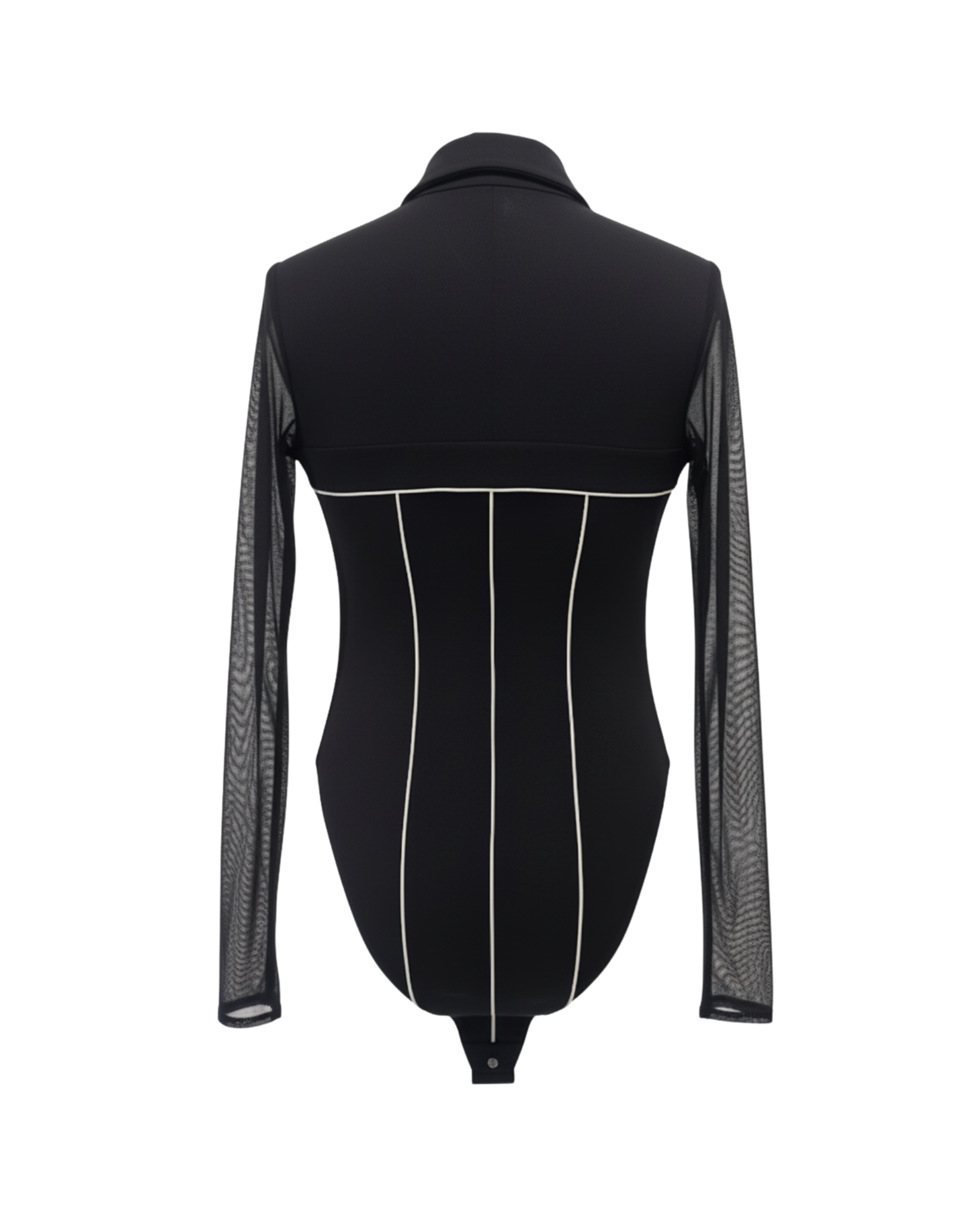 Tailory black contrast-piping turtleneck bodysuit back view