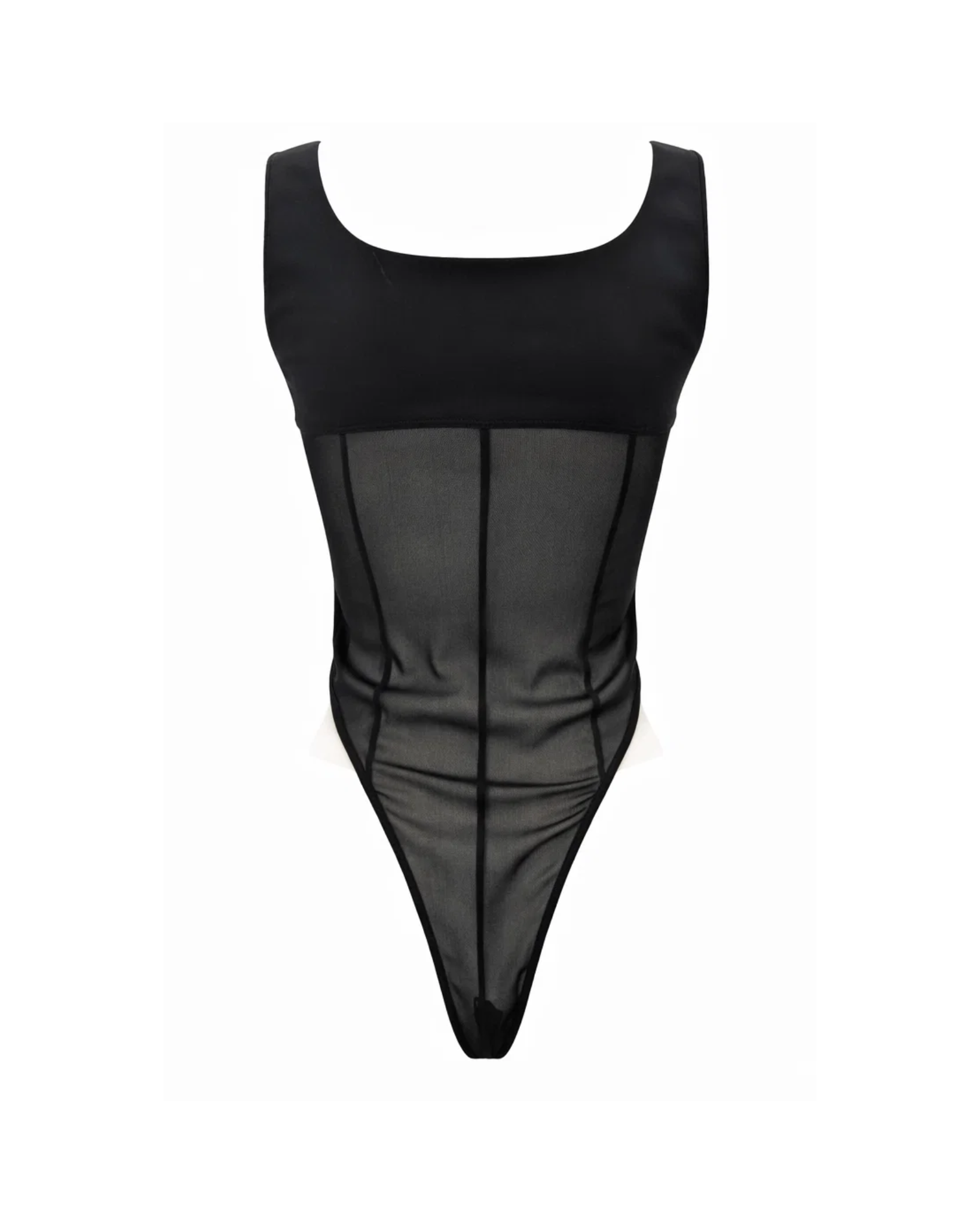 Tailory black bodysuit with sheer panel construction back view