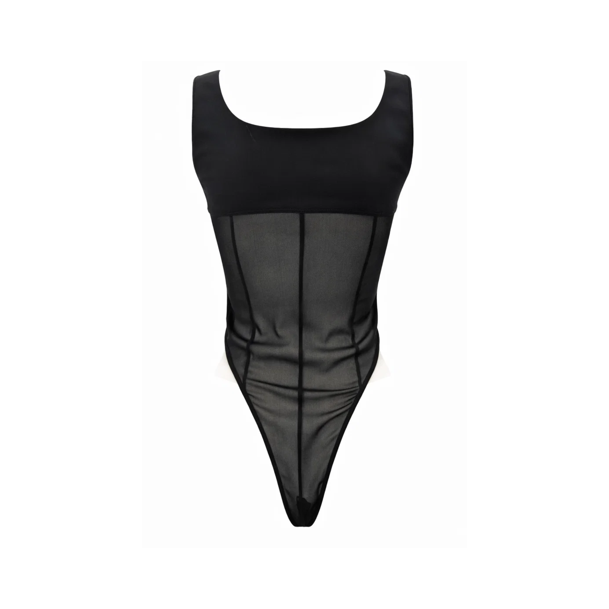 Tailory black bodysuit with sheer panel construction back view