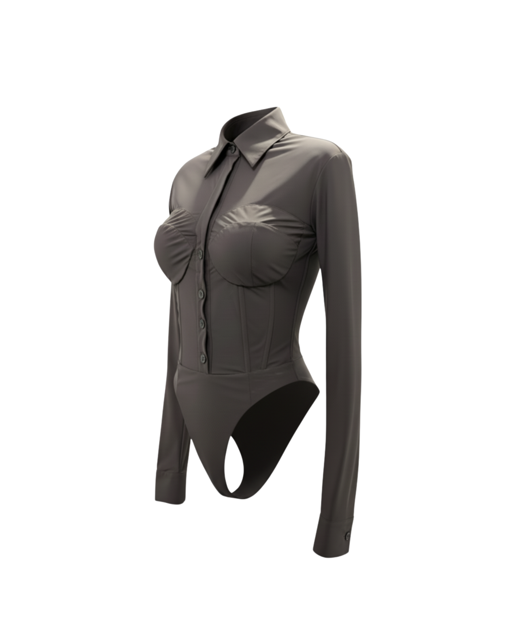 Tailory grey corseted bodysuit with sculpted seams side view