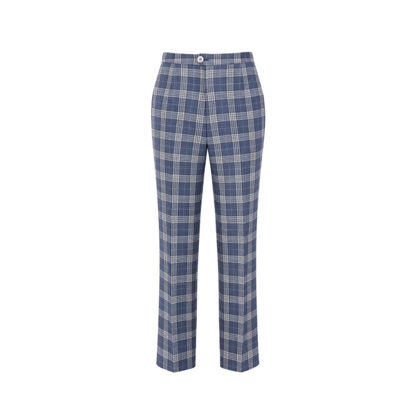 Tailory blue and white check tailored trousers front view