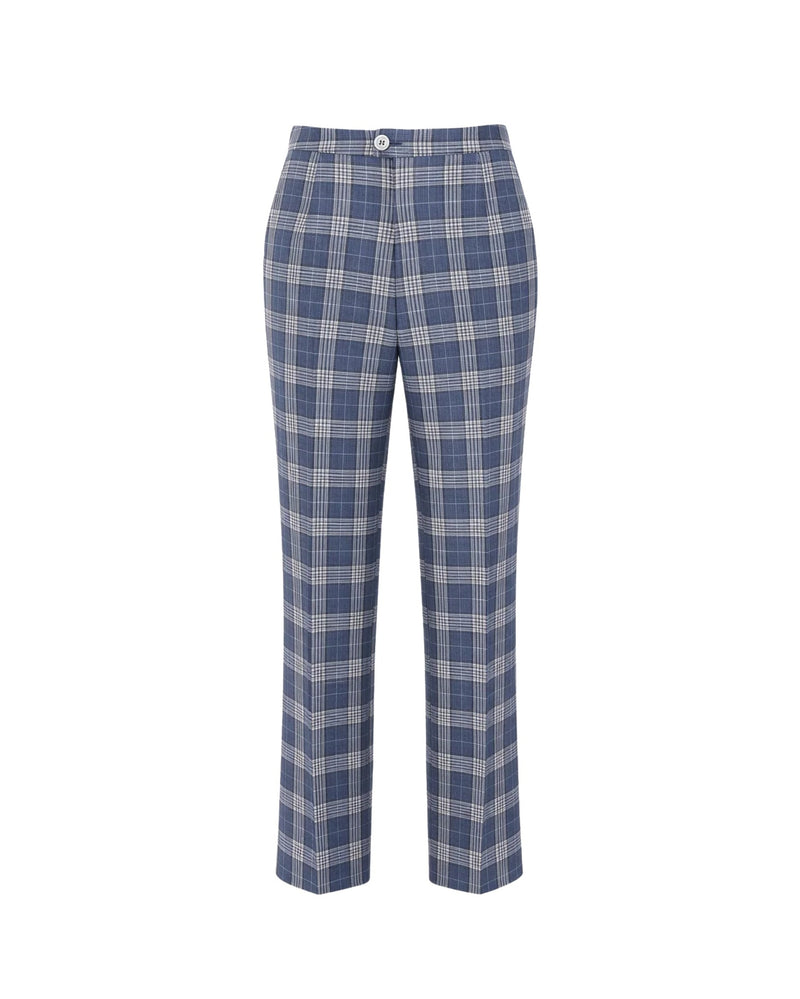 Tailory blue and white check tailored trousers front view