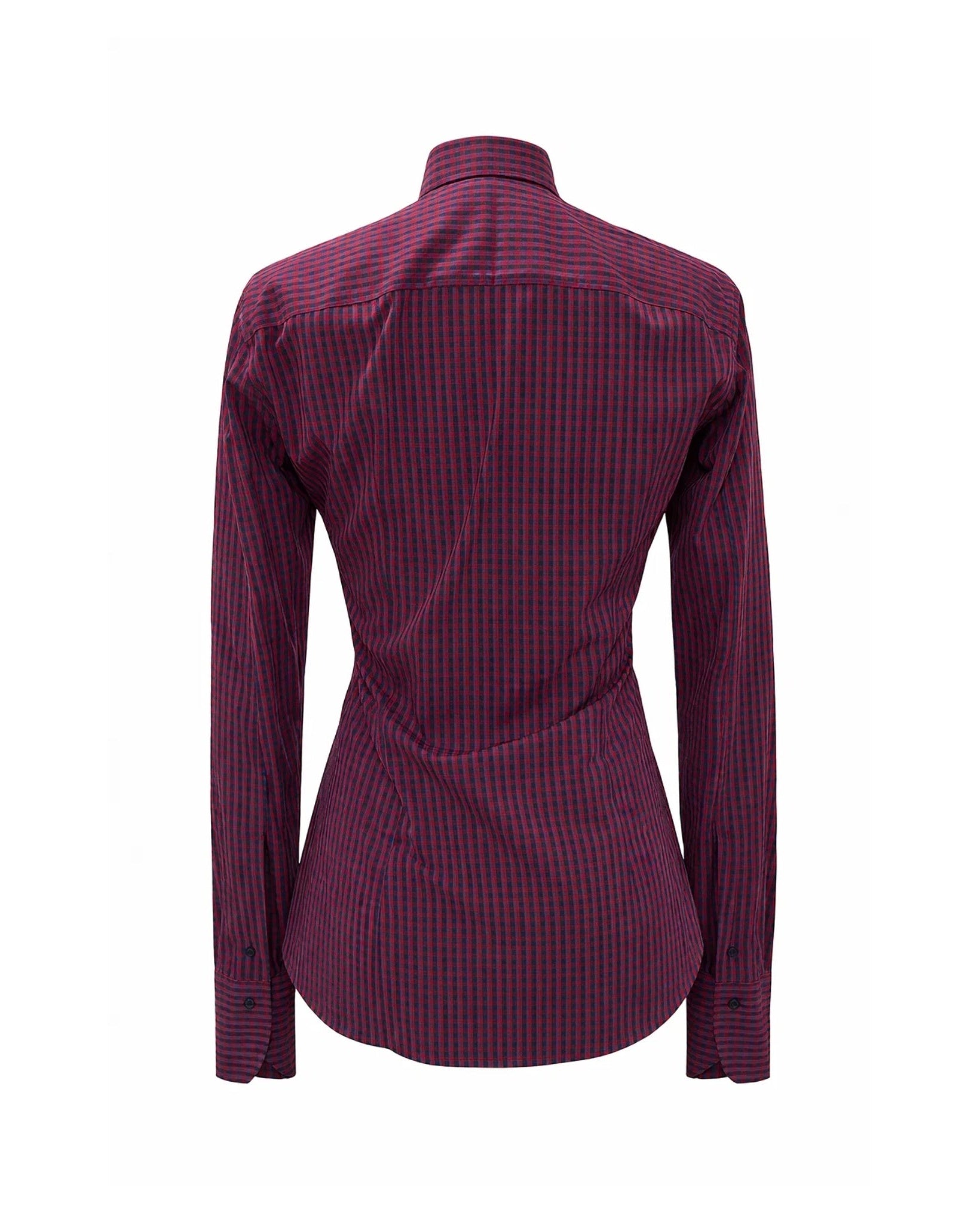Tailory red and blue checkered tuxedo-front shirt back view