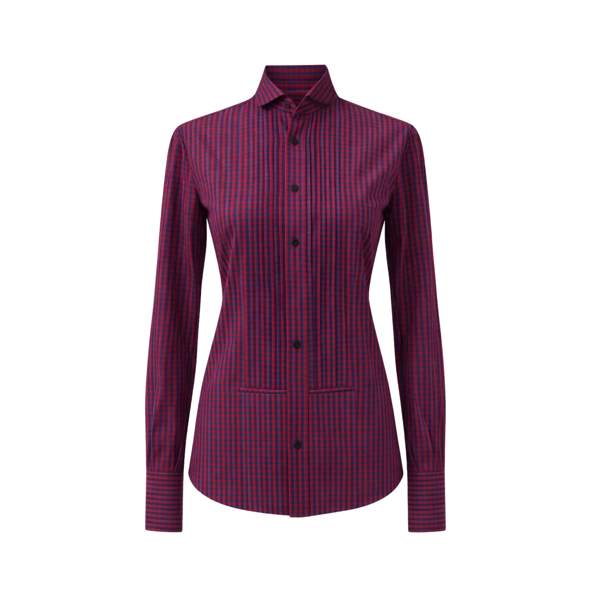 Tailory red and blue checkered tuxedo-front shirt front view