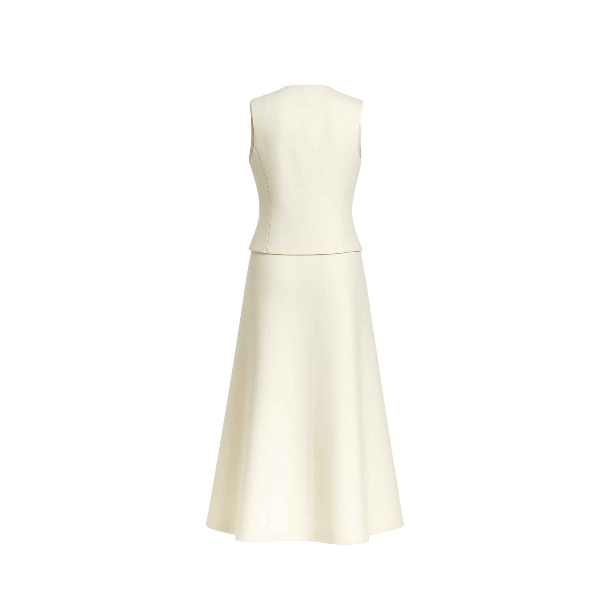 Ivory Loro Piana wool skirt and vest set back view