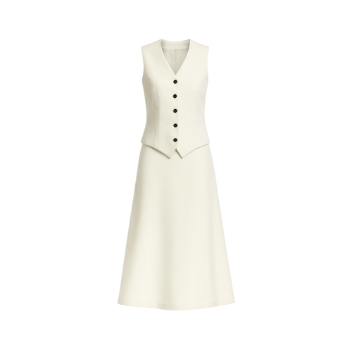 Ivory Loro Piana wool skirt and vest set front view
