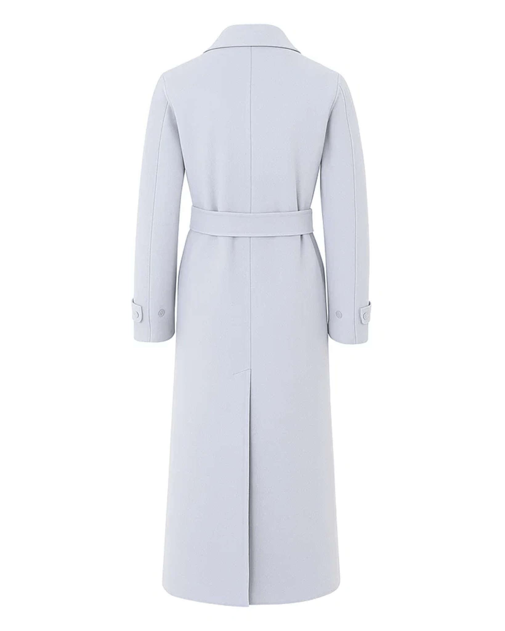 Tailory ash grey double-breasted wrap coat back view
