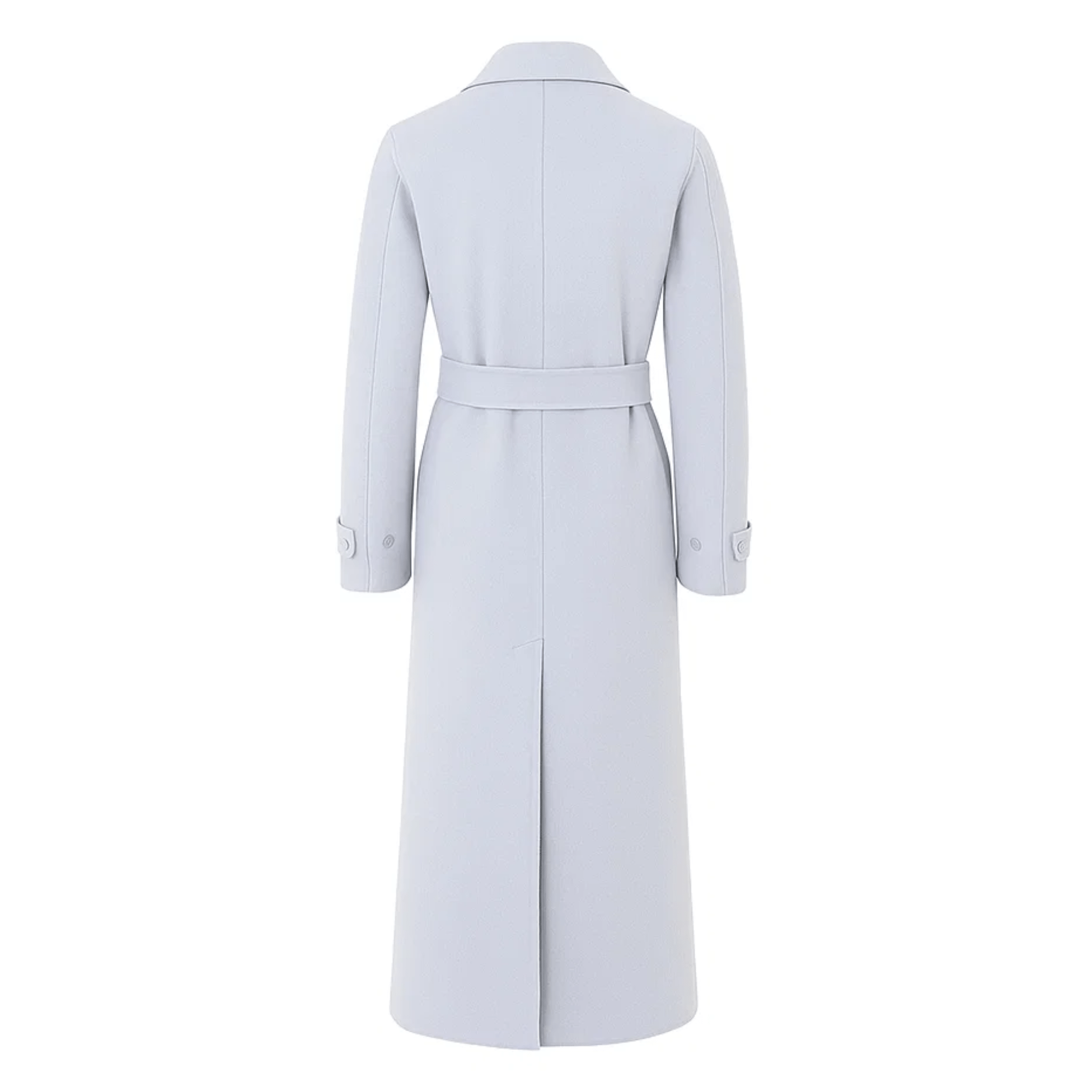 Tailory ash grey double-breasted wrap coat back view