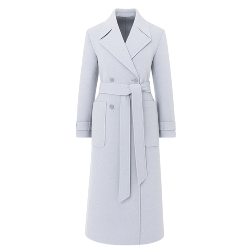 Ash Grey Loro Piana Storm System Double-Breasted Wrap Coat