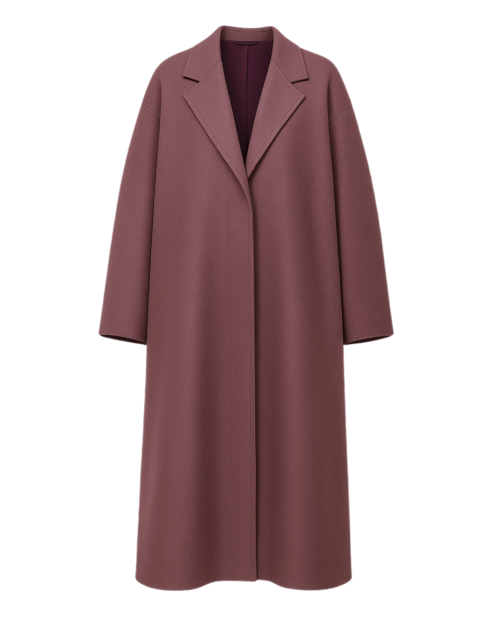 Tailory muted plum oversized single-breasted wool coat front view