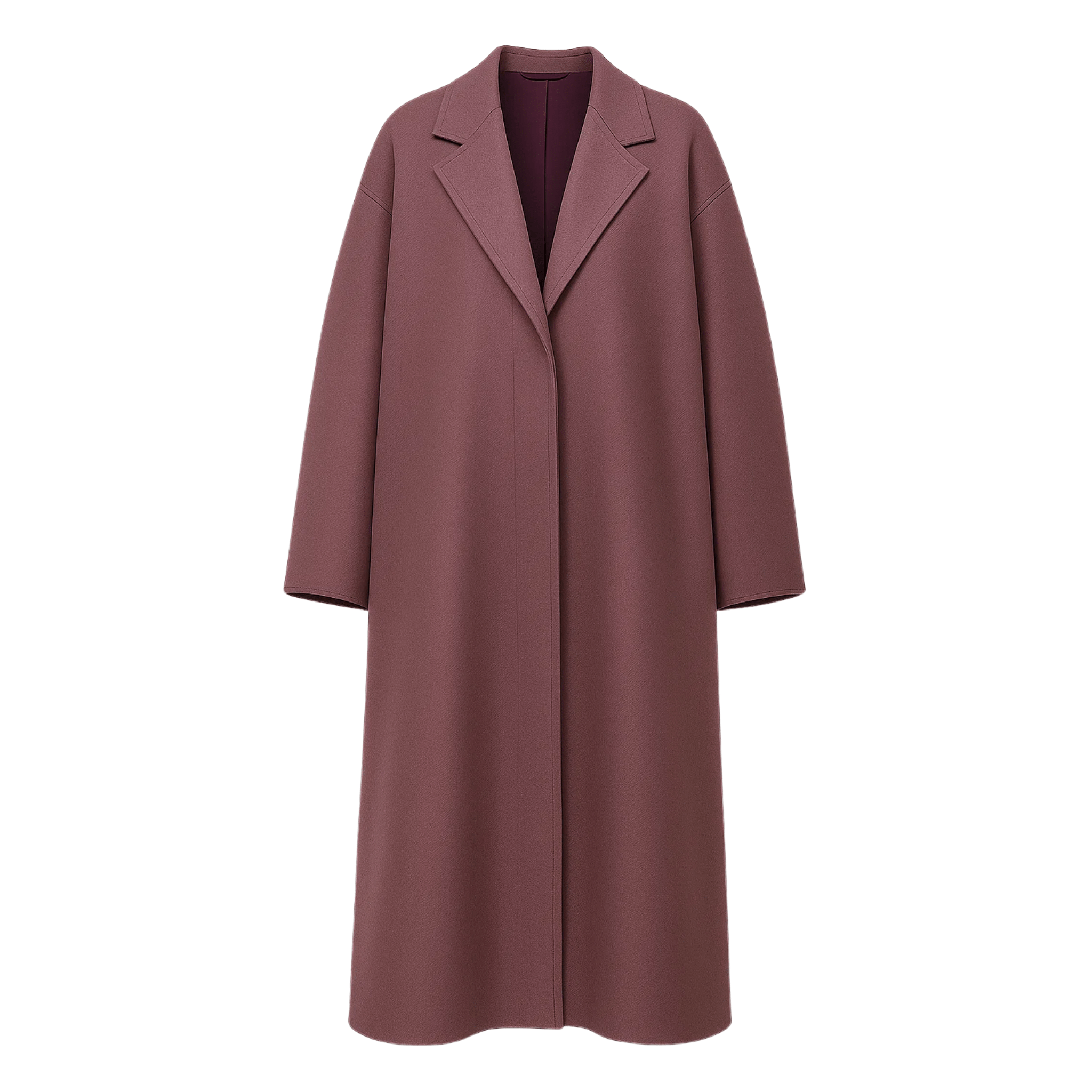 Tailory muted plum oversized single-breasted wool coat front view