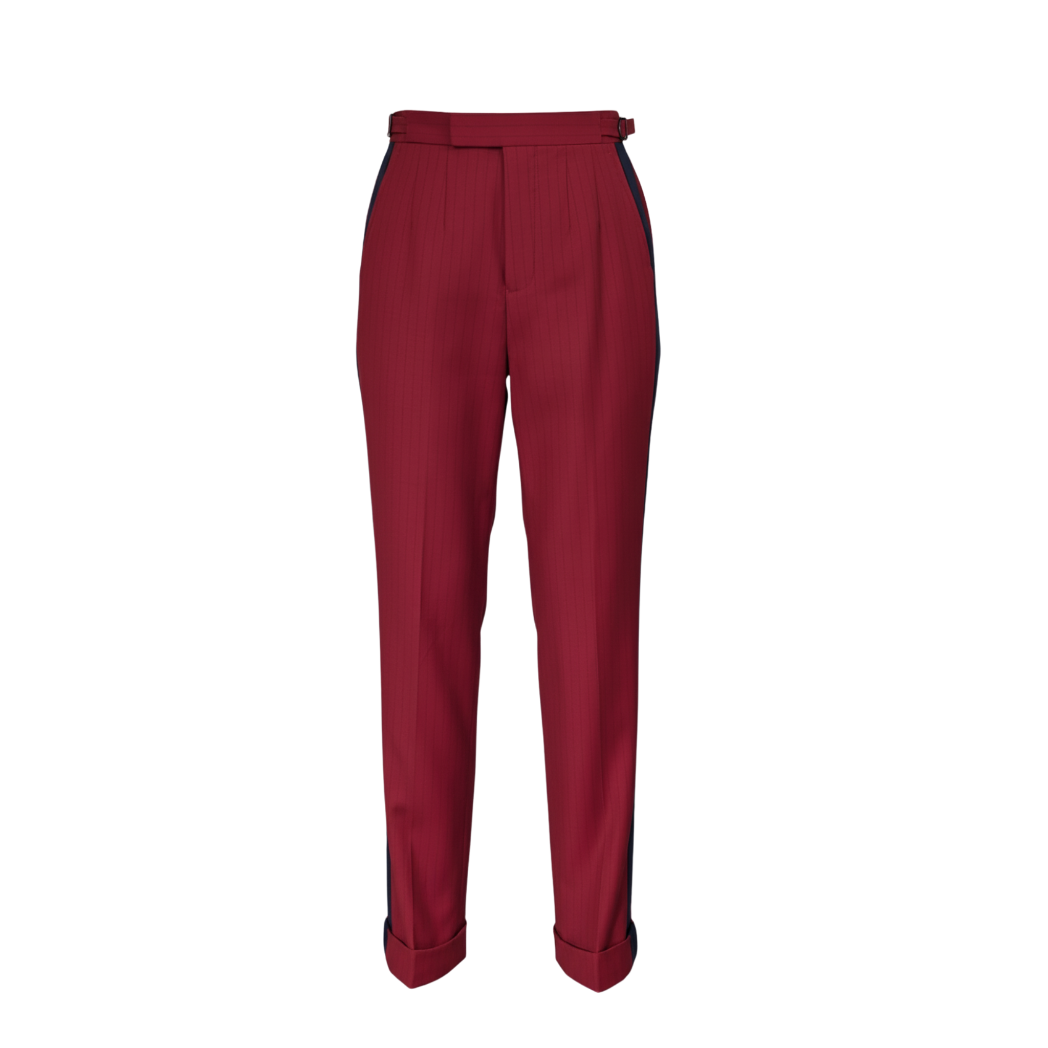 tailory crimson contrast-stripe trouser front view