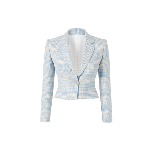 Blue Houndstooth Loro Piana Cashmere Silk Cropped Jacket