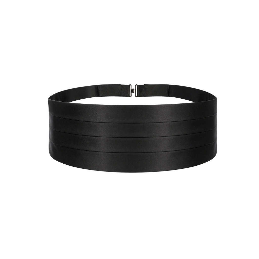 Tailory black satin pleated cummerbund front view