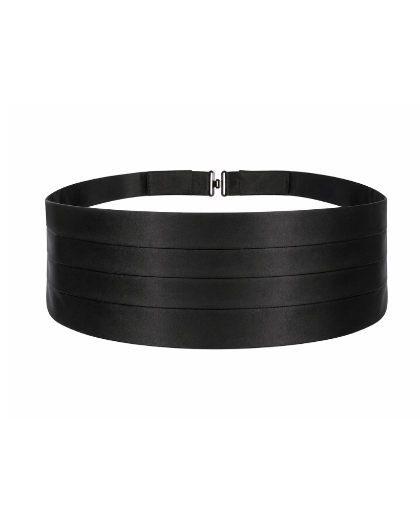 Tailory black satin pleated cummerbund front view