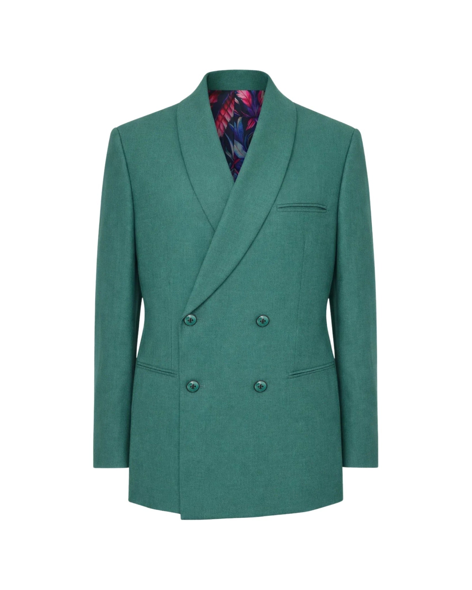 Tailory teal double-breasted shawl-lapel blazer front view