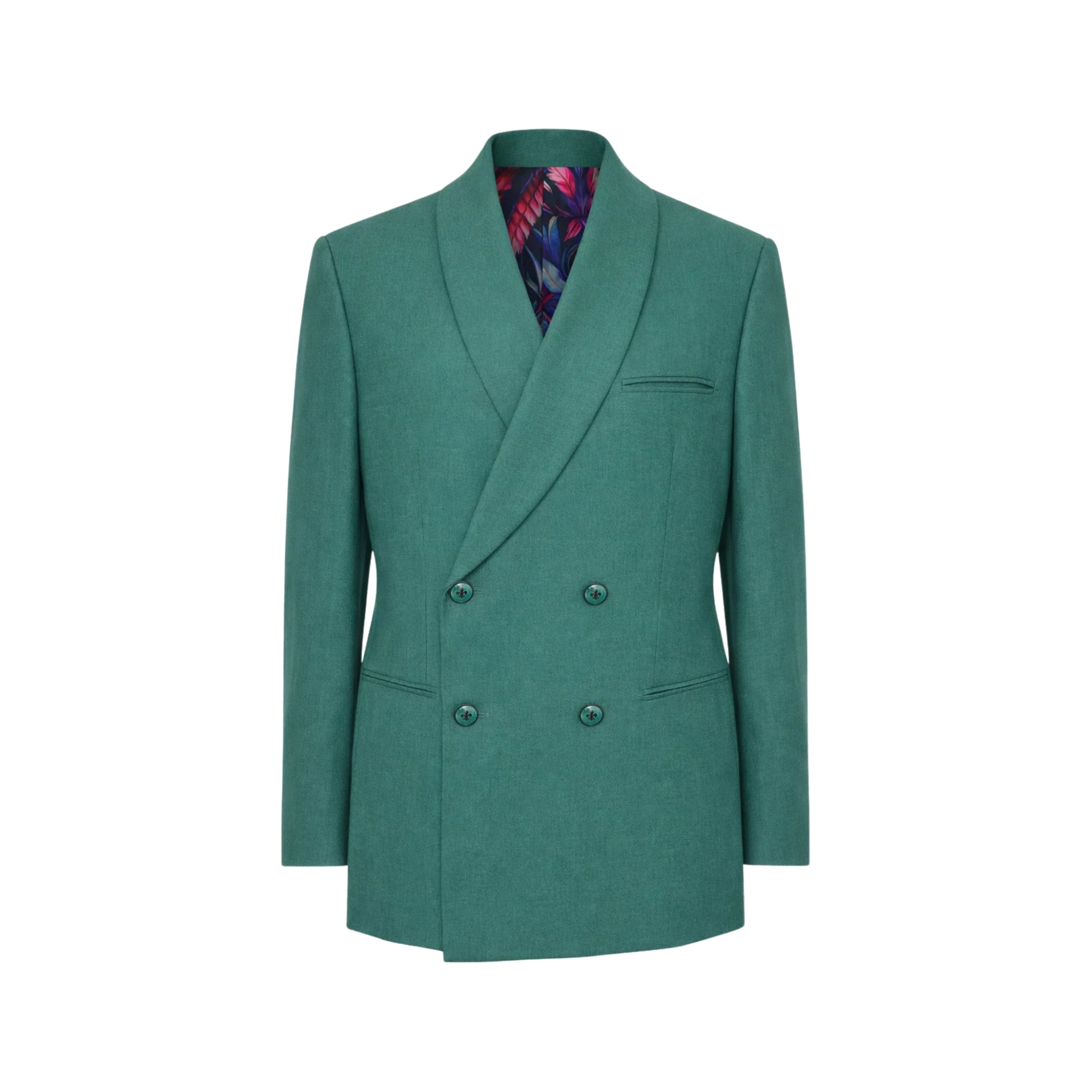 Tailory teal double-breasted shawl-lapel blazer front view