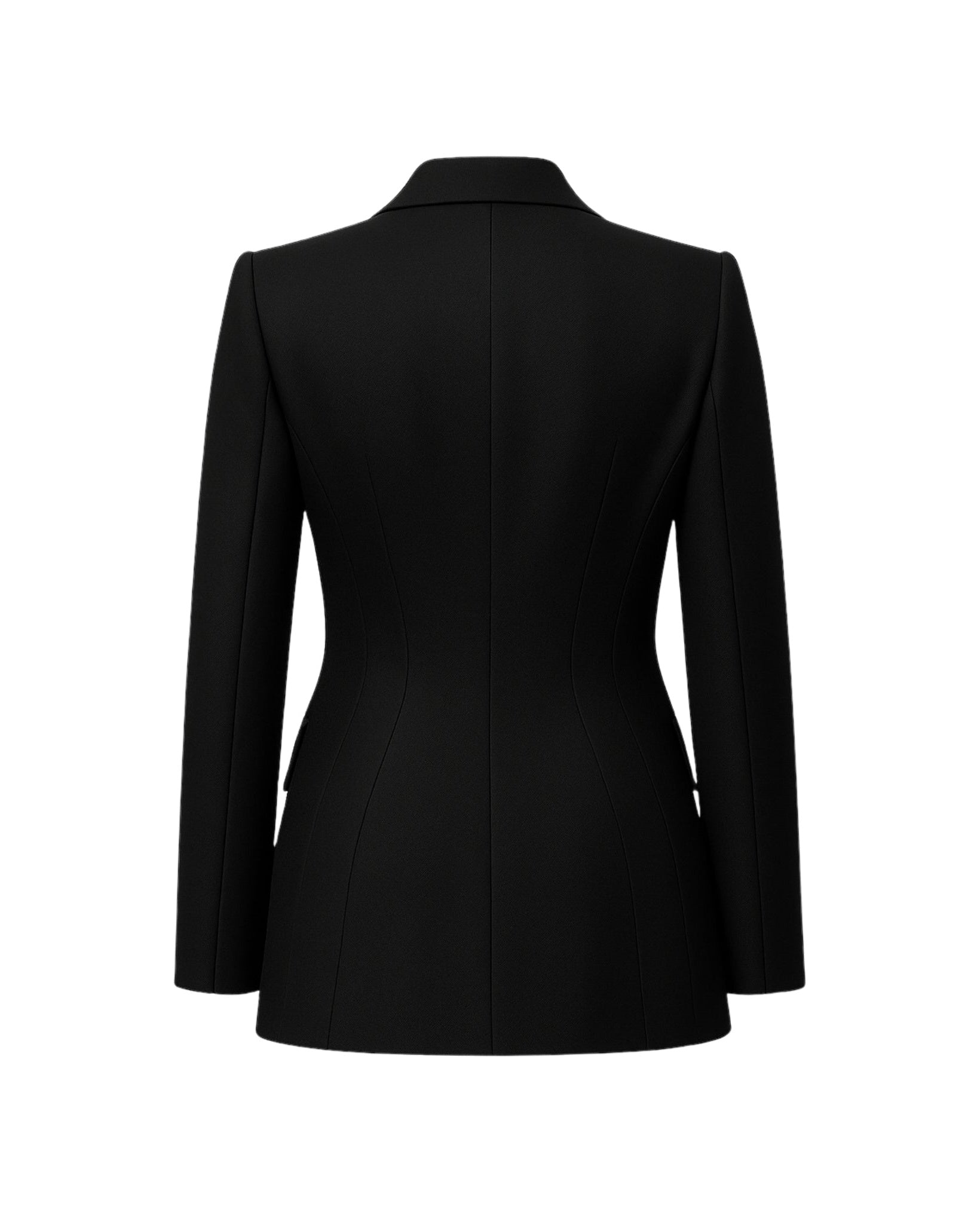 Tailory jet black double-breasted wool jacket back view
