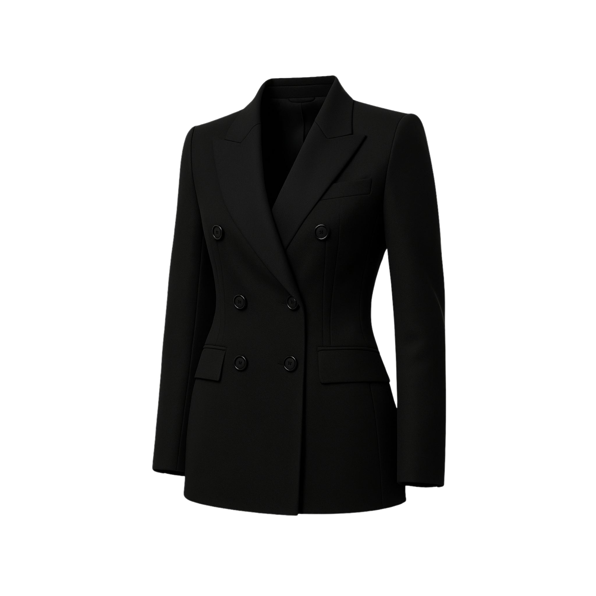 Tailory jet black double-breasted wool jacket side view