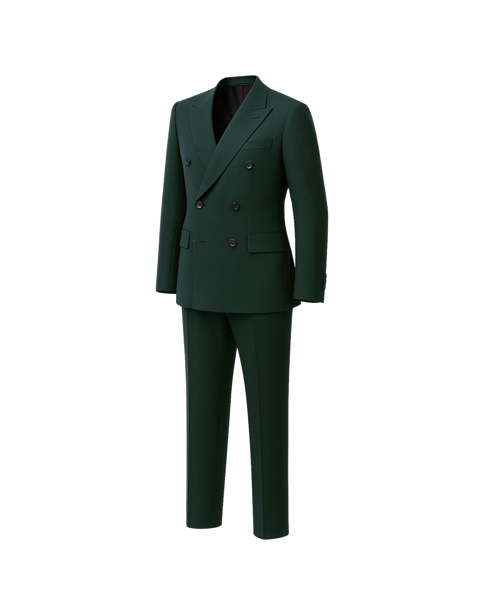 Tailory hunter green double-breasted wool suit side view