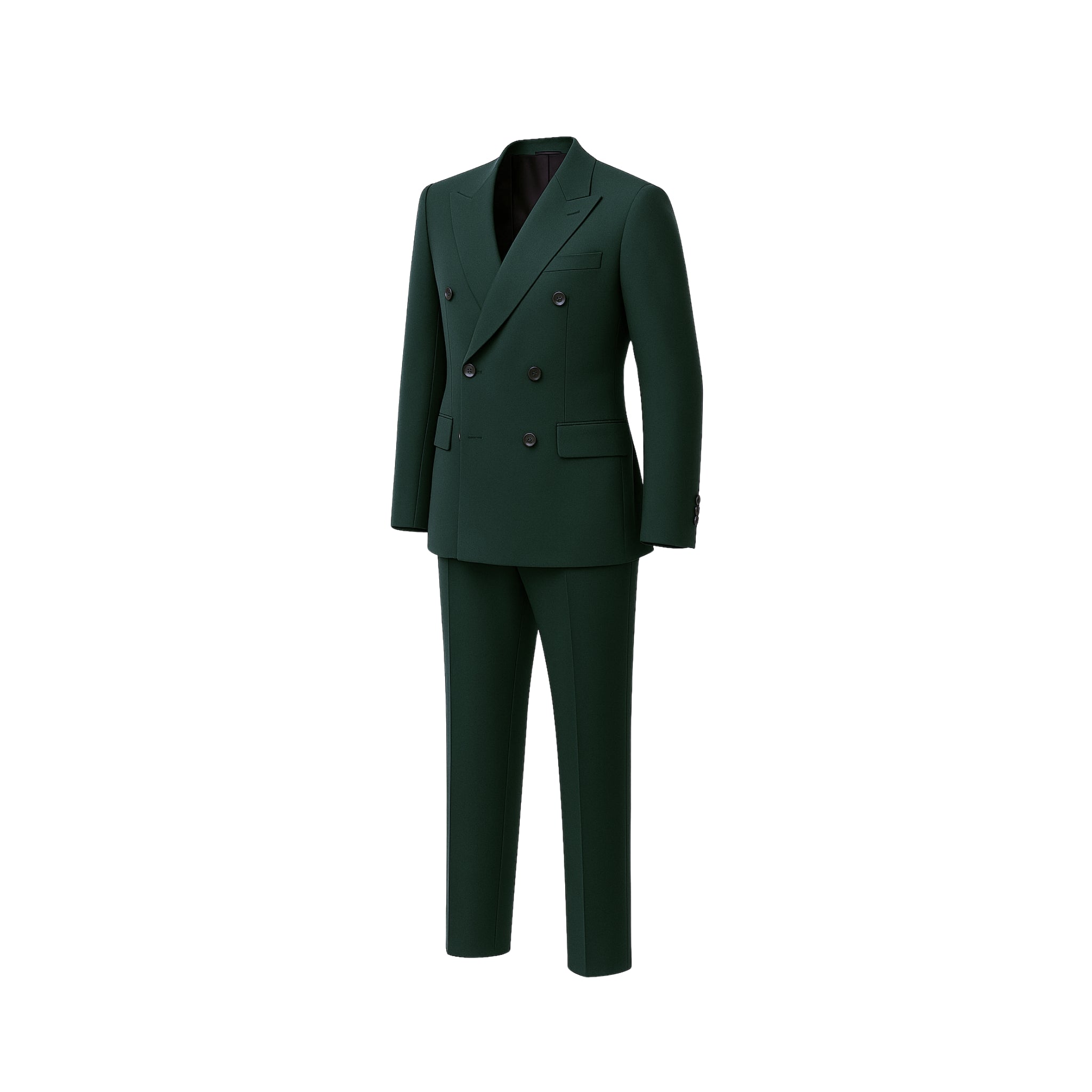 Tailory hunter green double-breasted wool suit side view