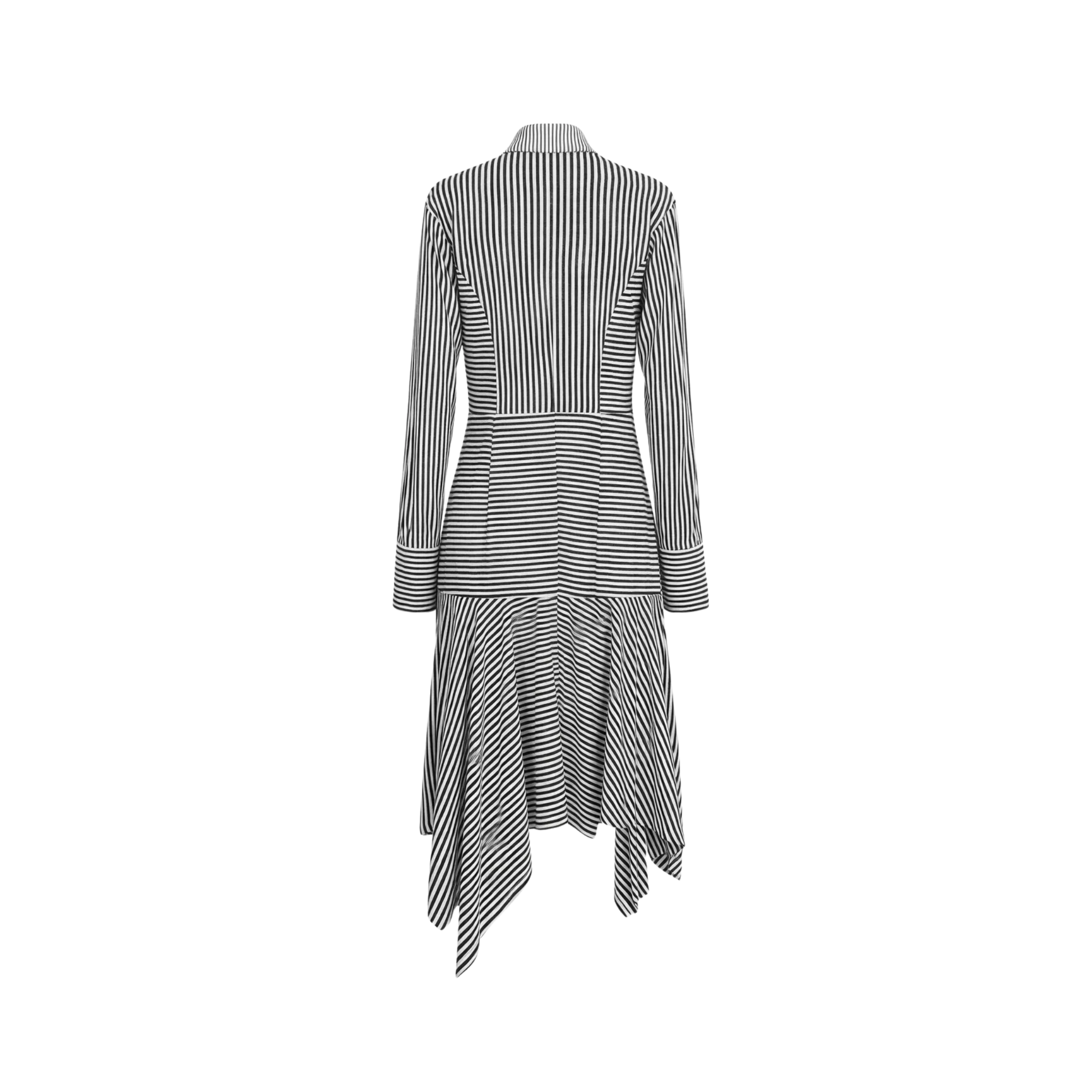 Tailory black and white striped shirt dress with asymmetrical hem back view