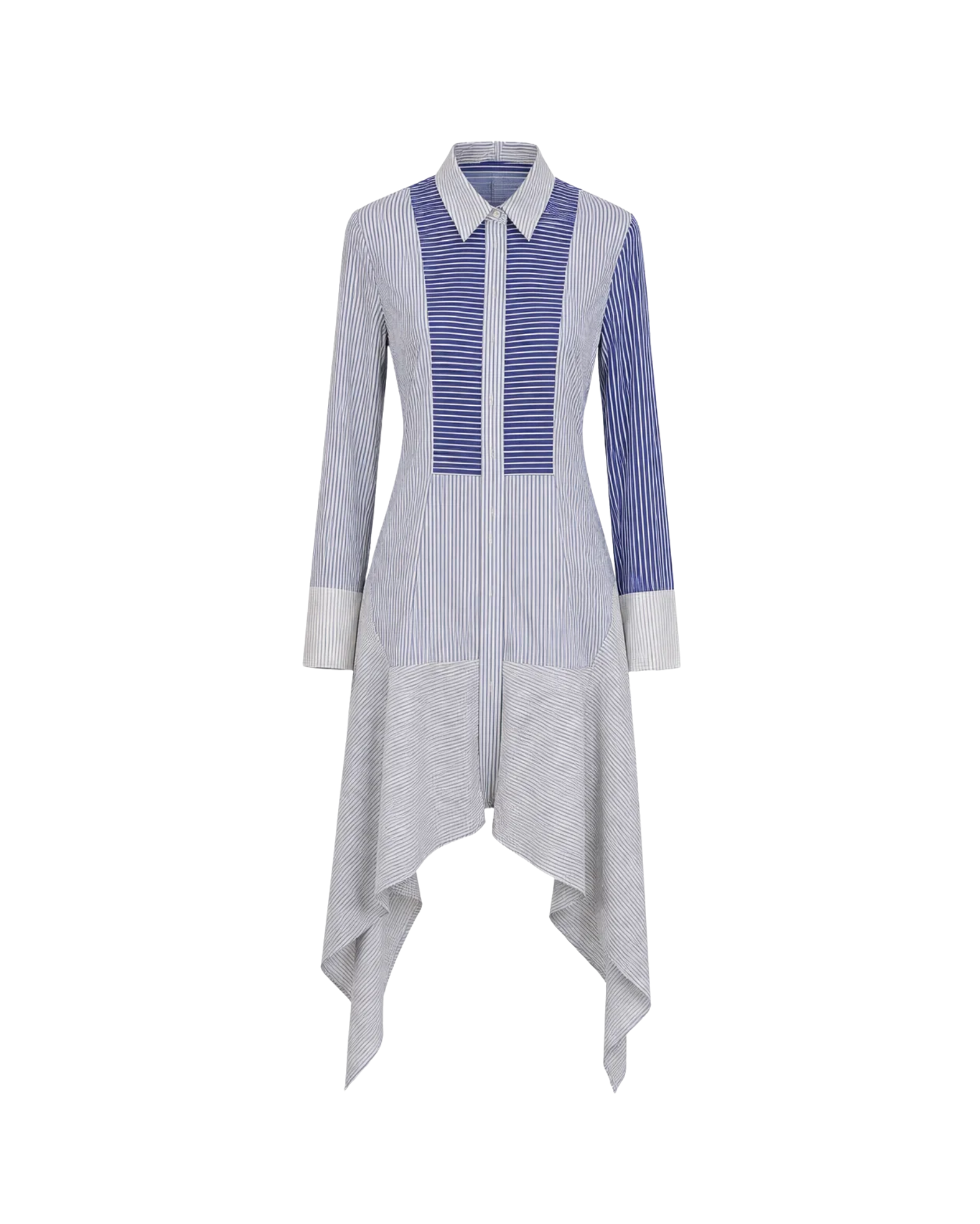 Tailory blue and white mixed stripe shirt dress front view