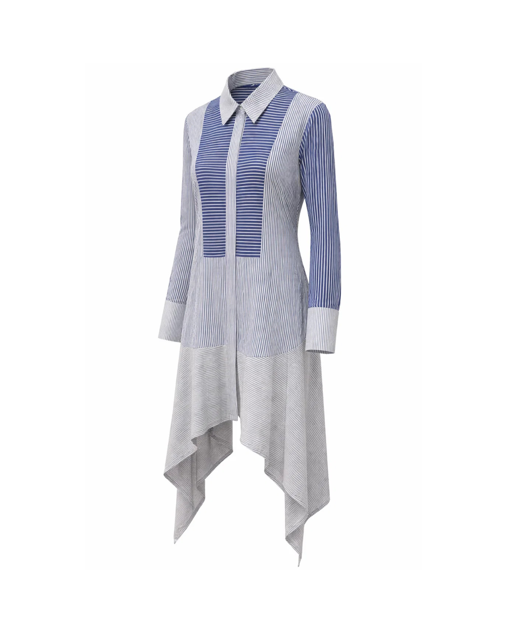 Tailory blue and white mixed stripe shirt dress side view