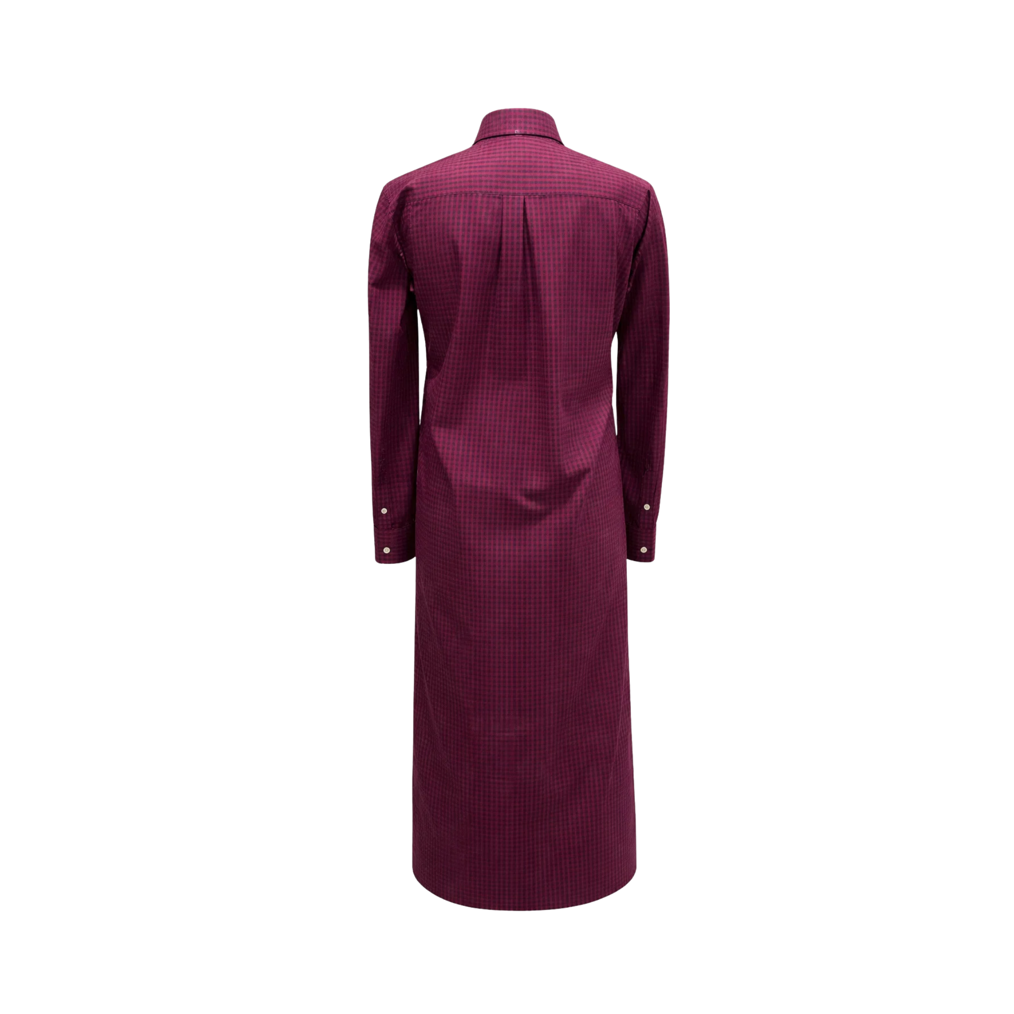 Tailory burgundy checked midi shirt dress back view