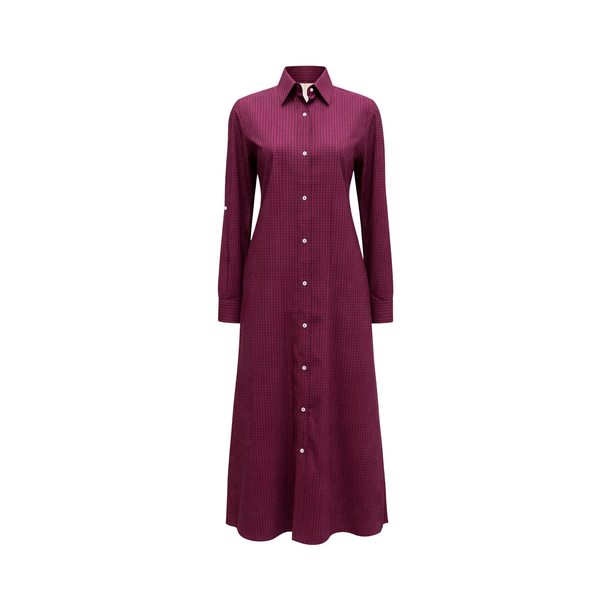 Tailory_Dress_Burgundy_Checked_Shirt_Midi_FrontView