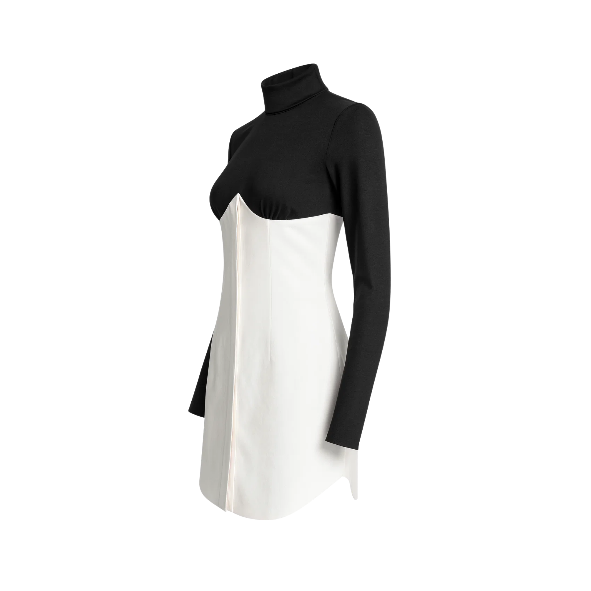 Tailory color-block dress with curved seam and A-line silhouette side view