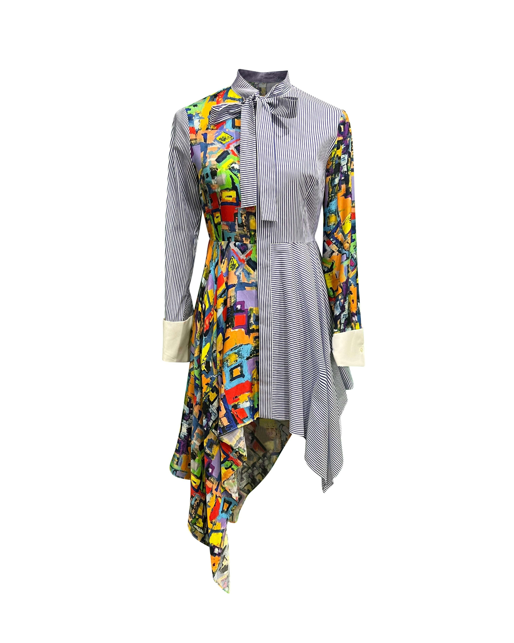 Tailory multicolor asymmetrical cotton–viscose shirt dress front view