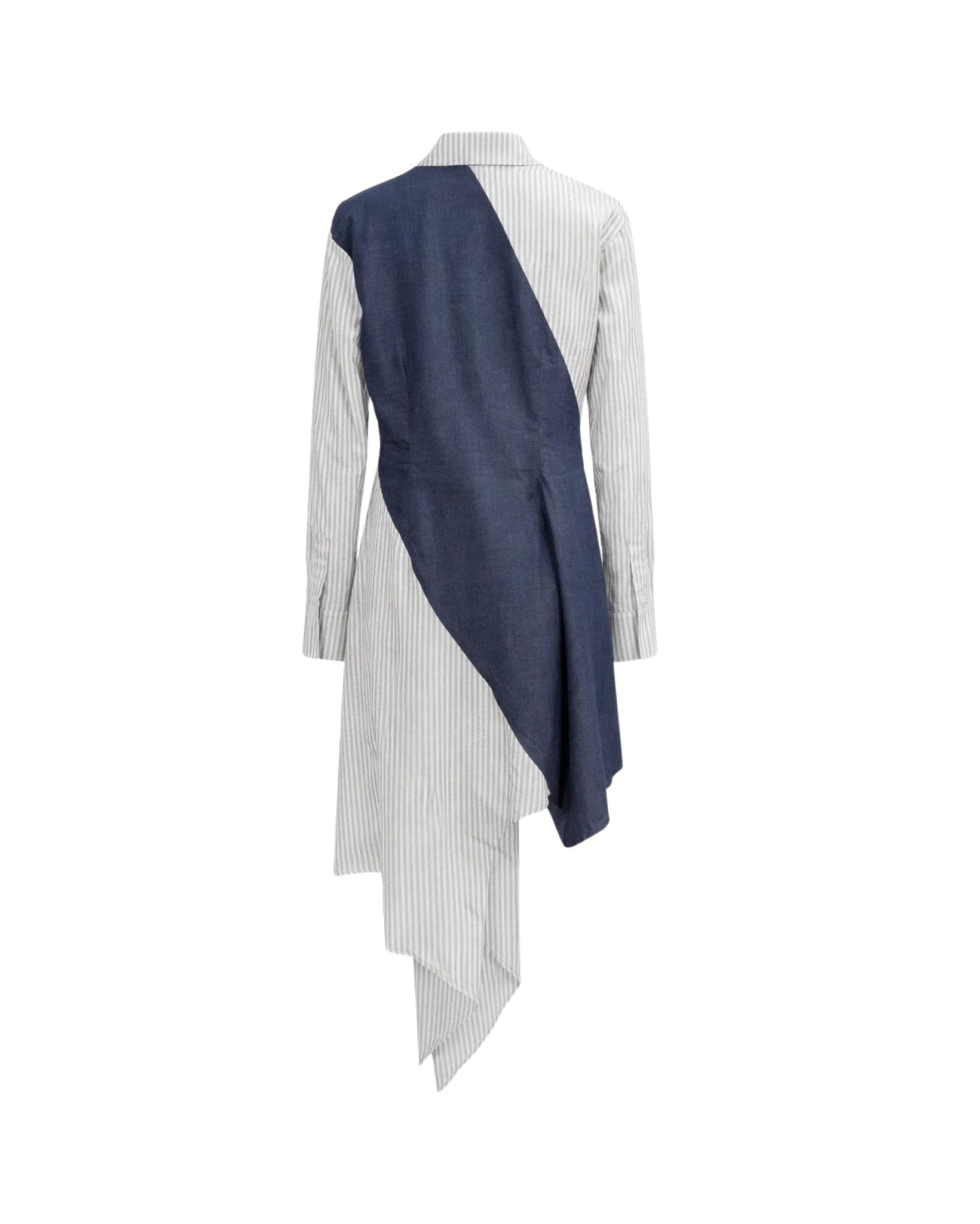 Tailory navy asymmetric striped shirt dress back view