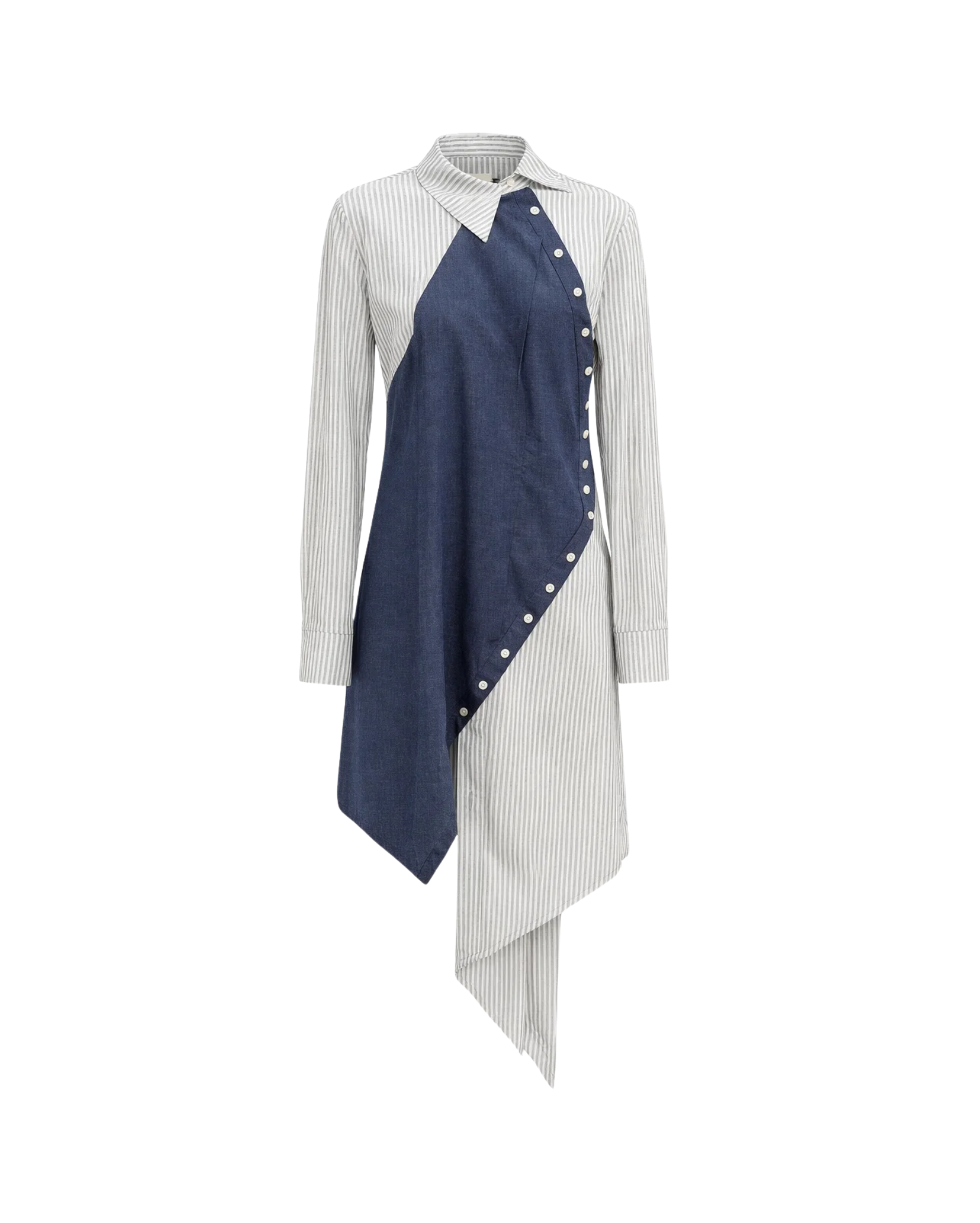 Tailory_Dress_Navy_Stripe_Asymmetric_ButtonDetail_FrontView