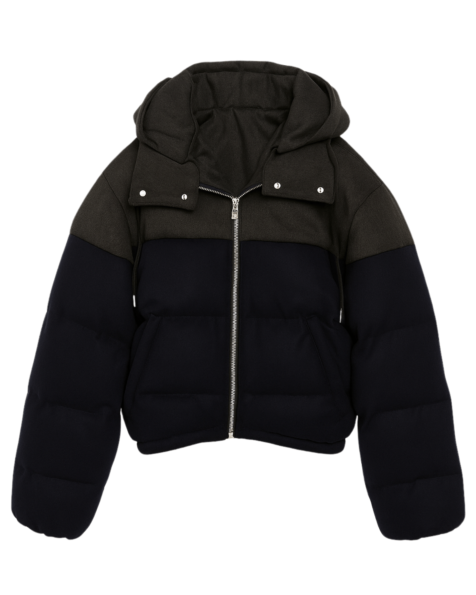 Tailory black cashmere-blend cropped puffer jacket front view