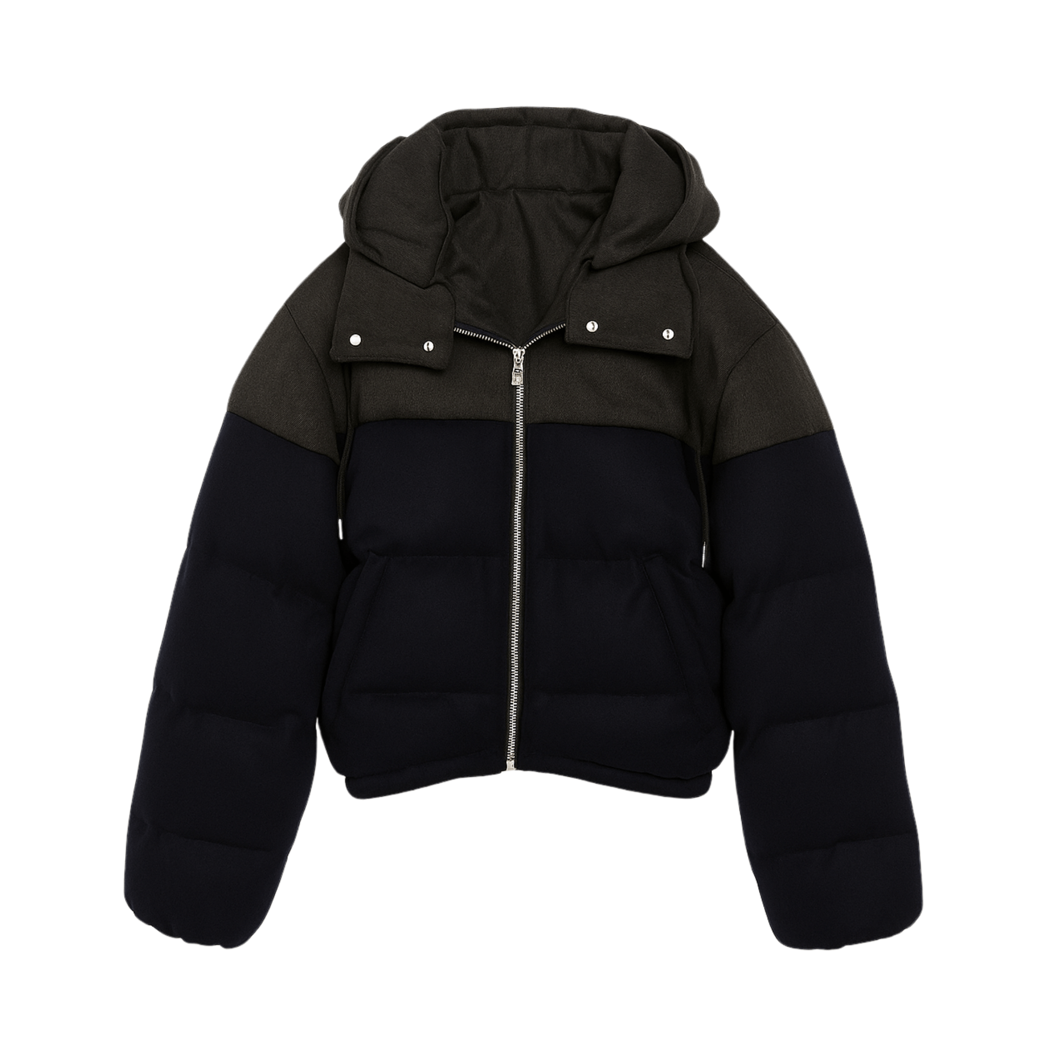Tailory black cashmere-blend cropped puffer jacket front view