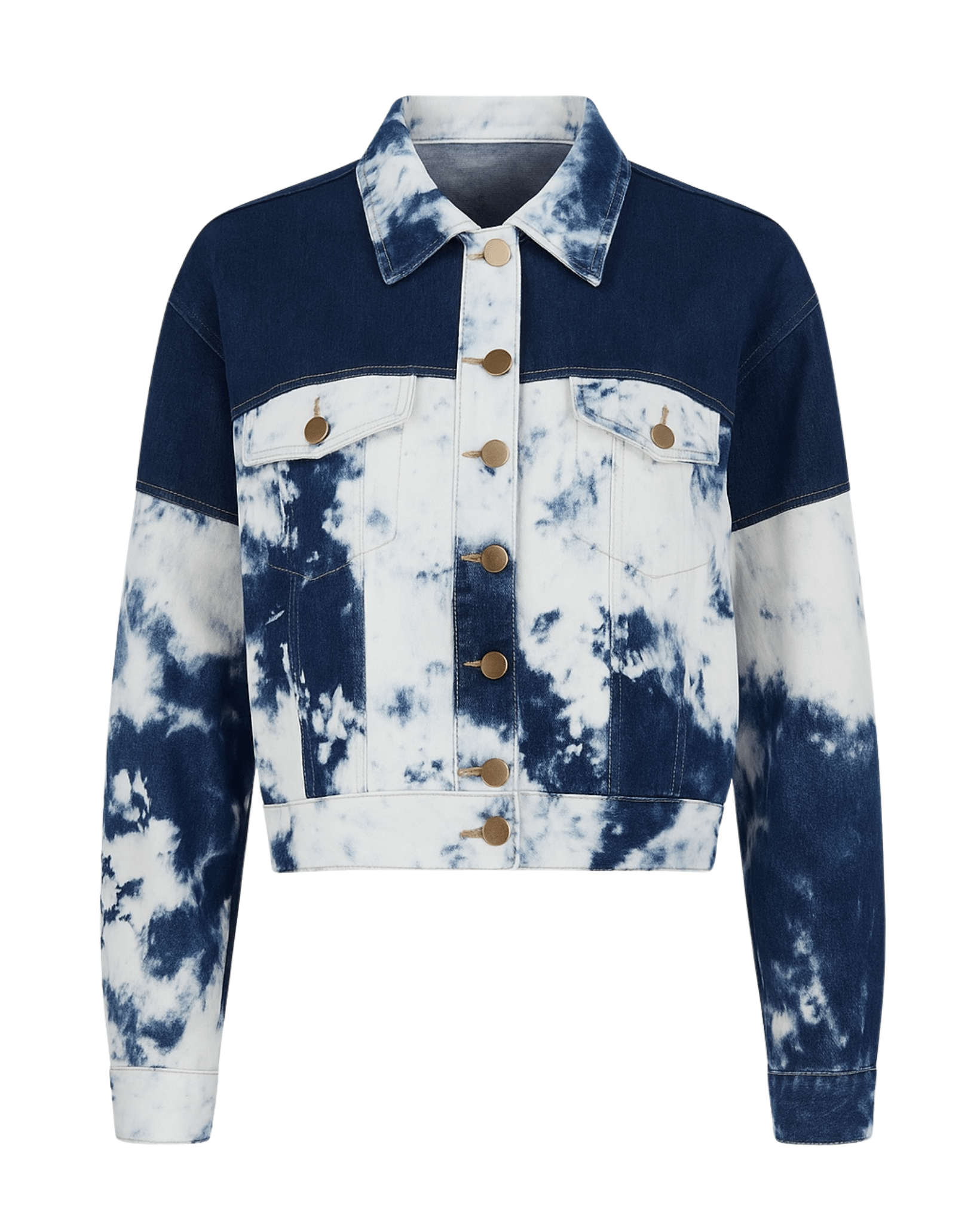 Tailory blue and white tie-dye denim jacket front view