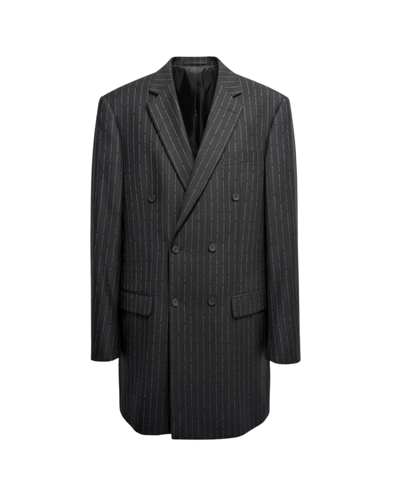 Tailory charcoal pinstripe structured double-breasted jacket front view