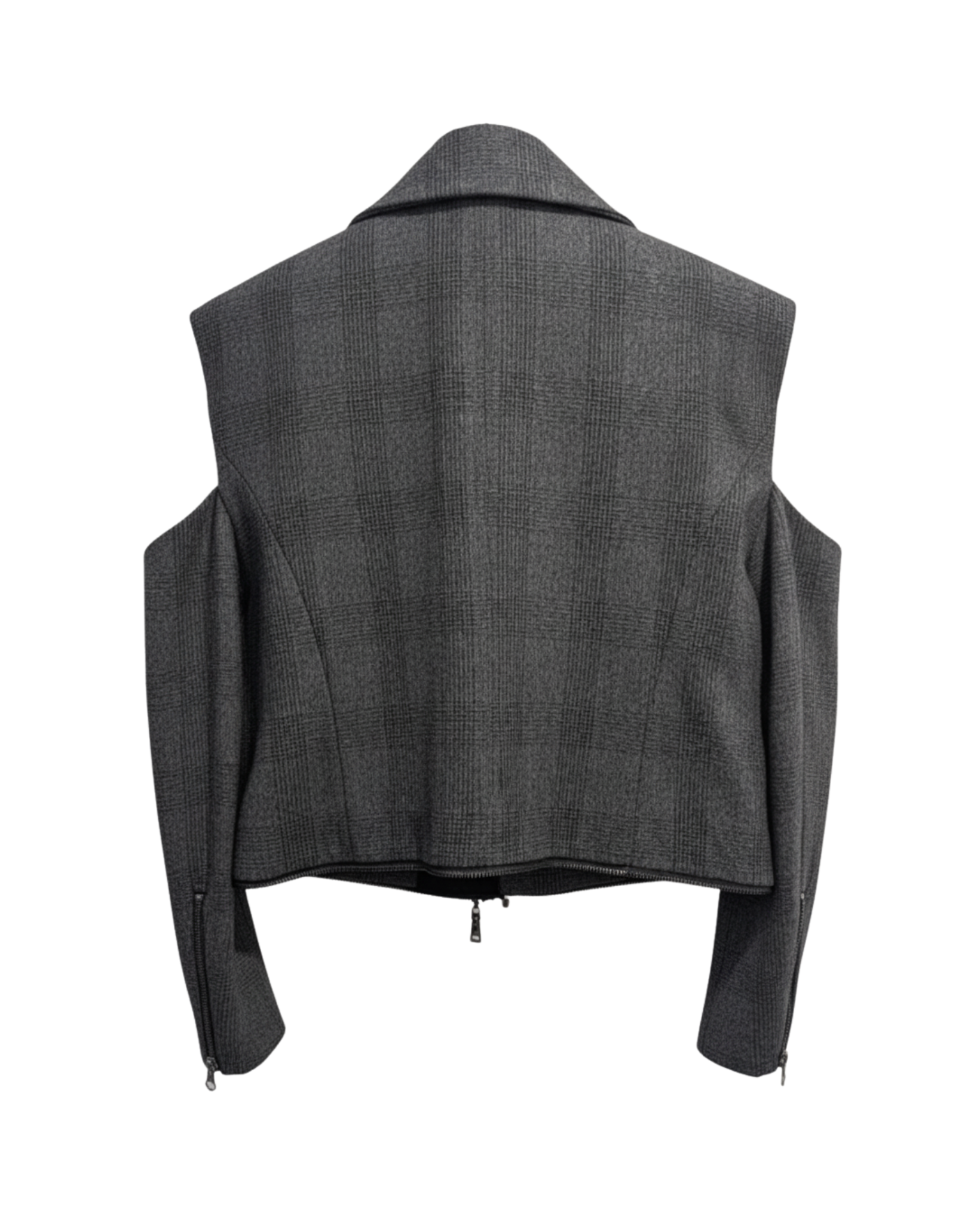 Tailory grey/black plaid structured jacket with cut-out sleeves back view
