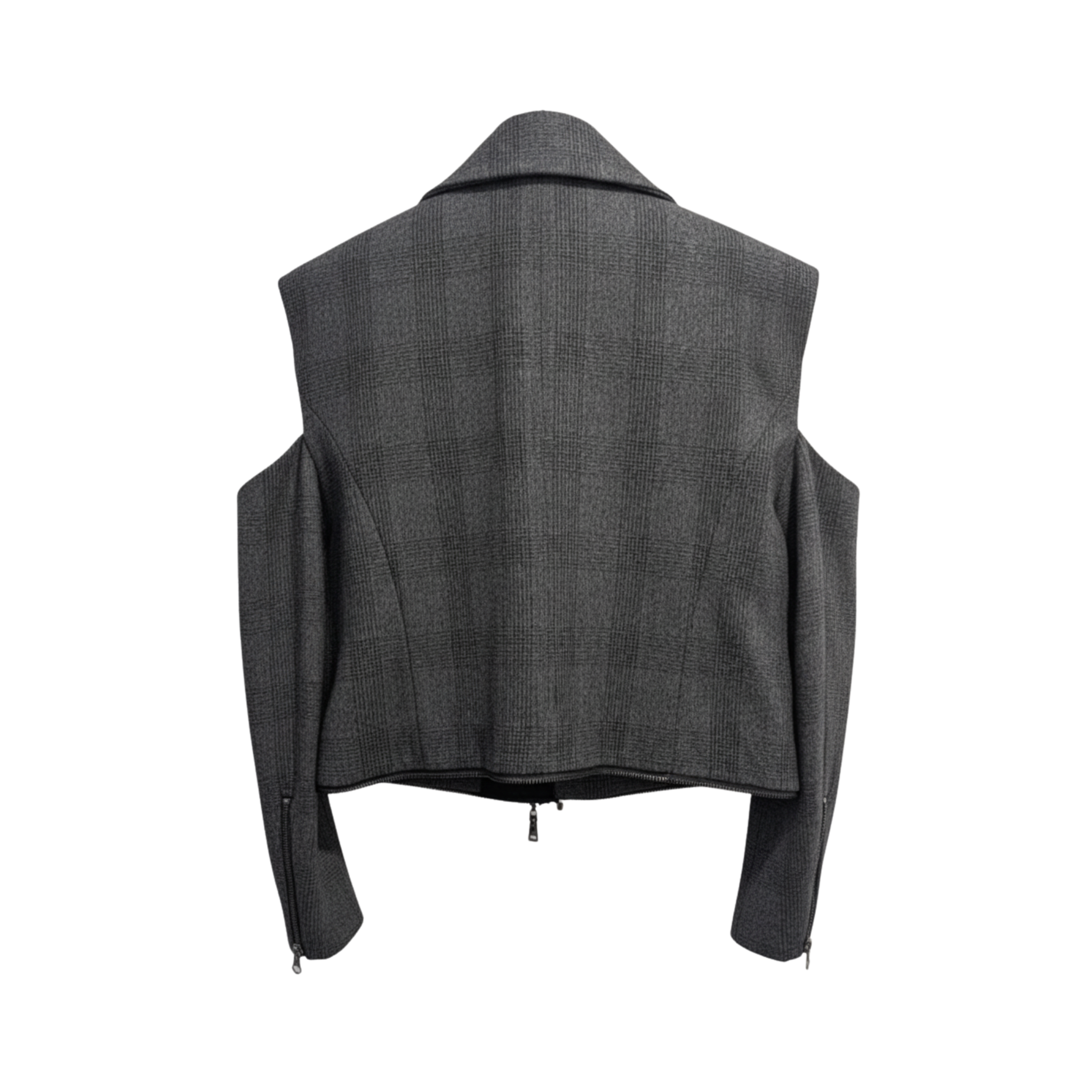Tailory grey/black plaid structured jacket with cut-out sleeves back view