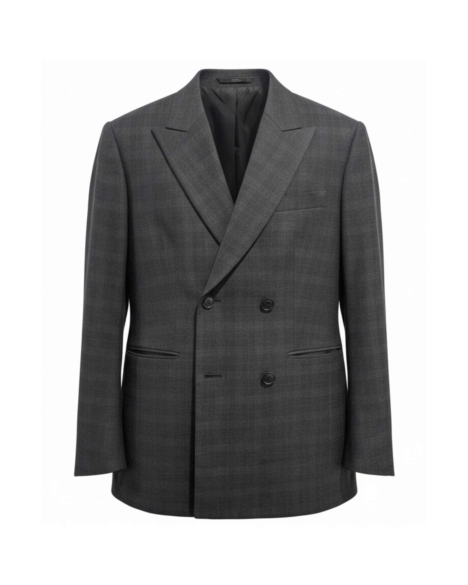 Tailory grey flannel double-breasted suit jacket front view